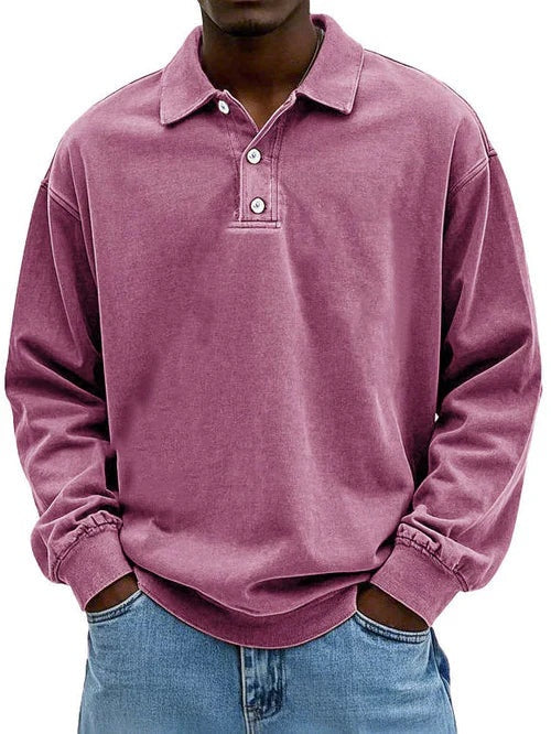 Léo | Polo Sweat Homme Manches Longues Col Boutonné