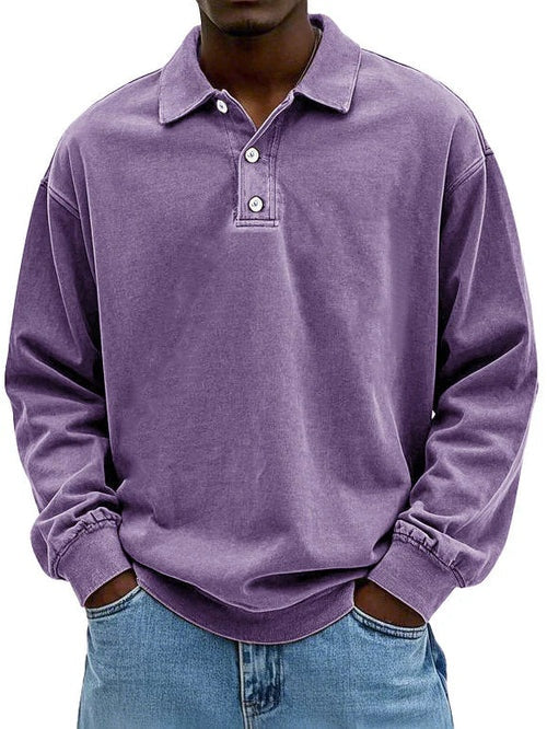 Léo | Polo Sweat Homme Manches Longues Col Boutonné