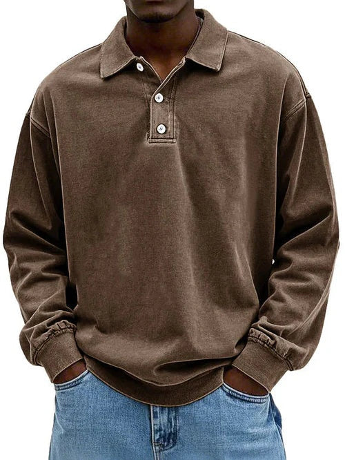 Léo | Polo Sweat Homme Manches Longues Col Boutonné