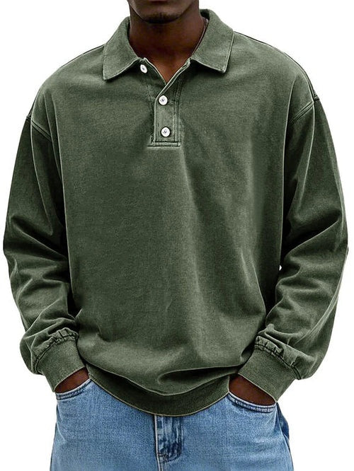 Léo | Polo Sweat Homme Manches Longues Col Boutonné