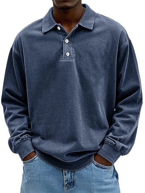 Léo | Polo Sweat Homme Manches Longues Col Boutonné