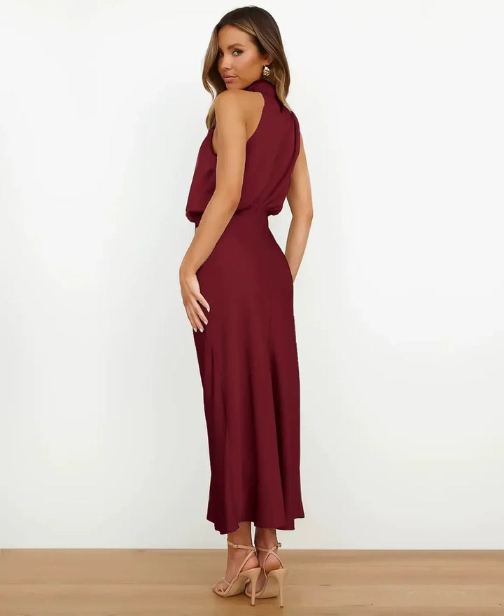Léonie | Robe Fourreau de Soirée Mariage Femme Col Halter Satiné