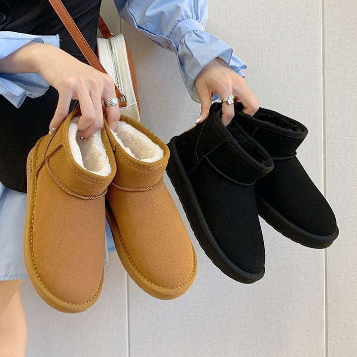 Lina | Bottines Fourrées Femme Daim Plates