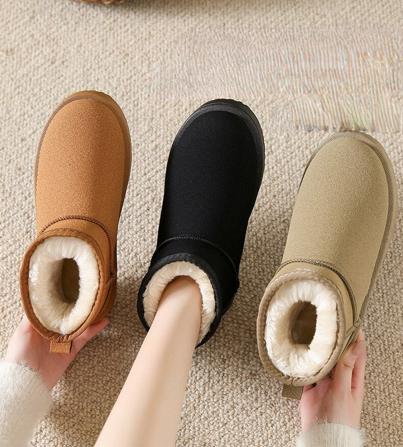 Lina | Bottines Fourrées Femme Daim Plates