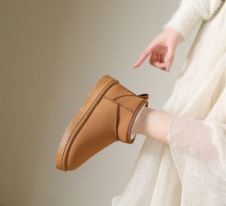 Lina | Bottines Fourrées Femme Daim Plates