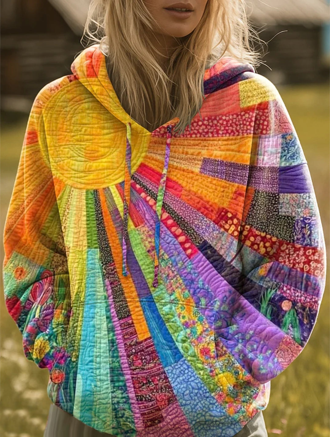 Lina | Sweat à Capuche Femme Patchwork Estampado