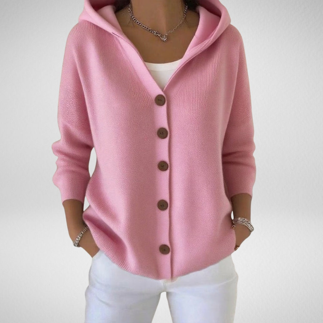 Louise | Cardigan Femme à Capuche Boutons Maille Douce