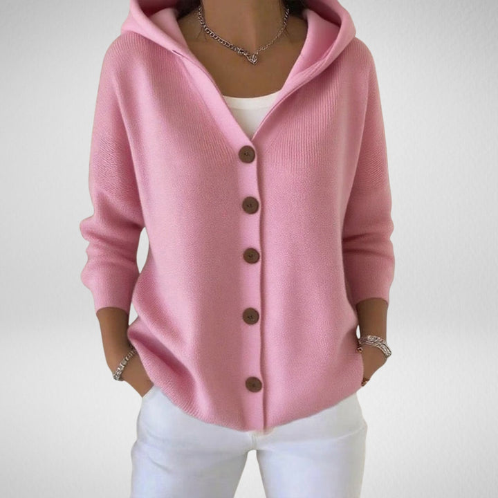 Louise | Cardigan Femme à Capuche Boutons Maille Douce