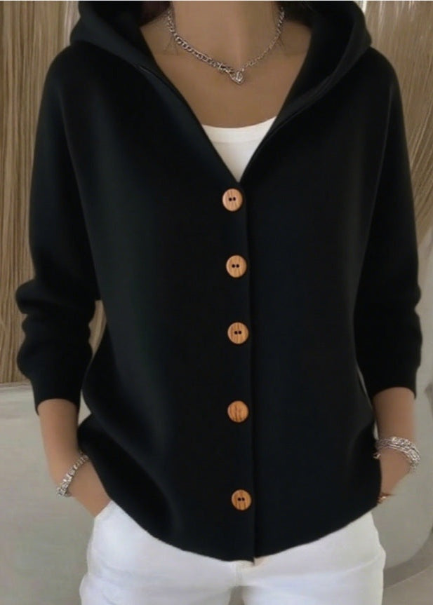 Louise | Cardigan Femme à Capuche Boutons Maille Douce