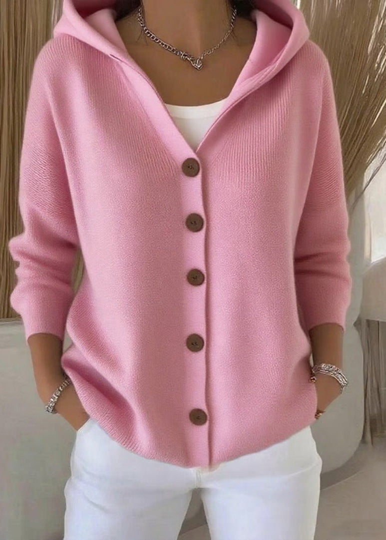 Louise | Cardigan Femme à Capuche Boutons Maille Douce