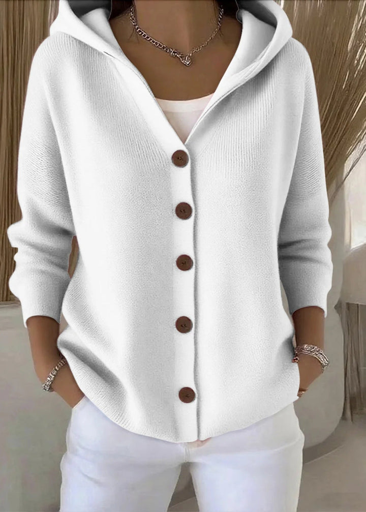 Louise | Cardigan Femme à Capuche Boutons Maille Douce