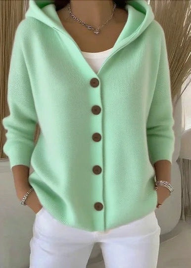 Louise | Cardigan Femme à Capuche Boutons Maille Douce