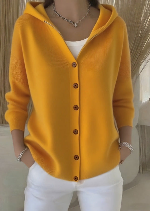 Louise | Cardigan Femme à Capuche Boutons Maille Douce