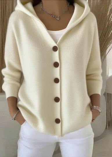 Louise | Cardigan Femme à Capuche Boutons Maille Douce
