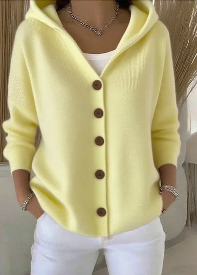 Louise | Cardigan Femme à Capuche Boutons Maille Douce
