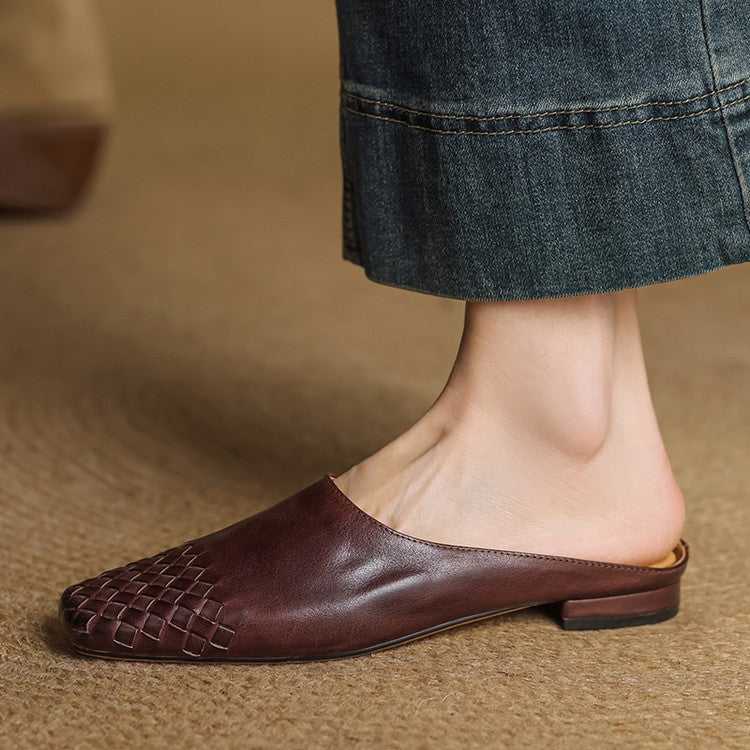Louise | Mule en Cuir Tressé Femme Talon Carré