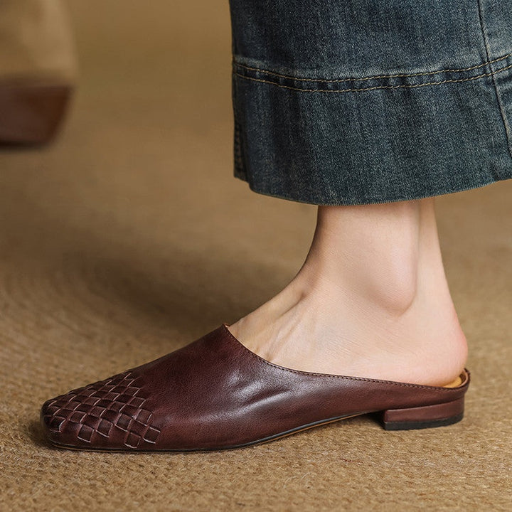 Louise | Mule en Cuir Tressé Femme Talon Carré