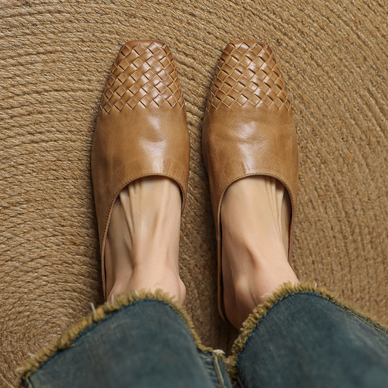 Louise | Mule en Cuir Tressé Femme Talon Carré