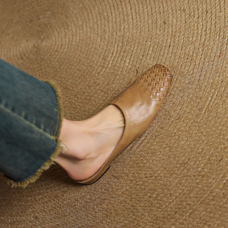 Louise | Mule en Cuir Tressé Femme Talon Carré