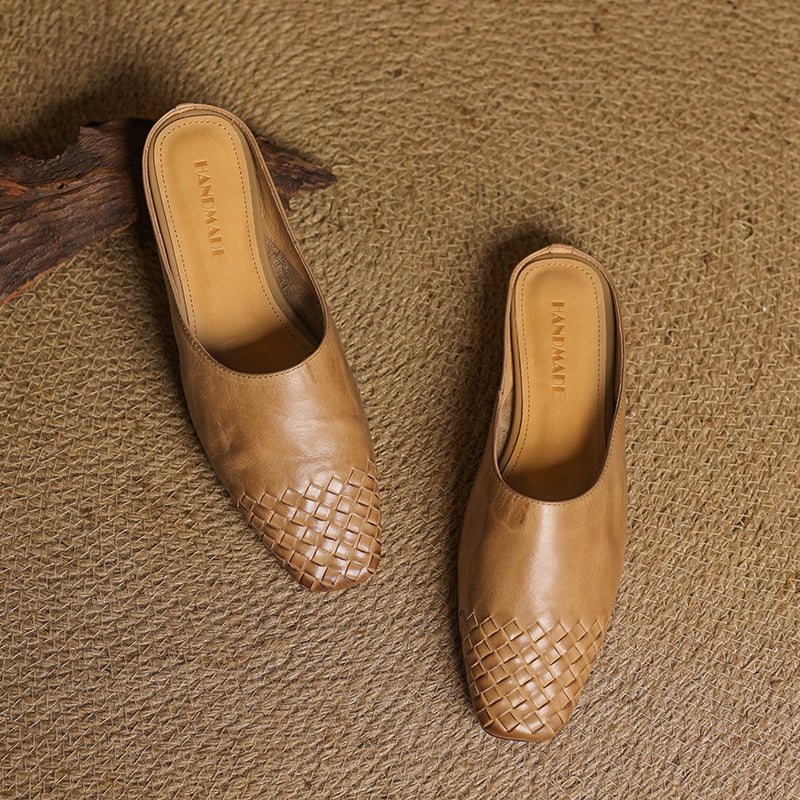 Louise | Mule en Cuir Tressé Femme Talon Carré