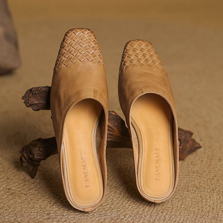 Louise | Mule en Cuir Tressé Femme Talon Carré
