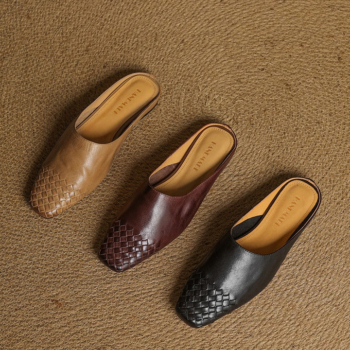 Louise | Mule en Cuir Tressé Femme Talon Carré