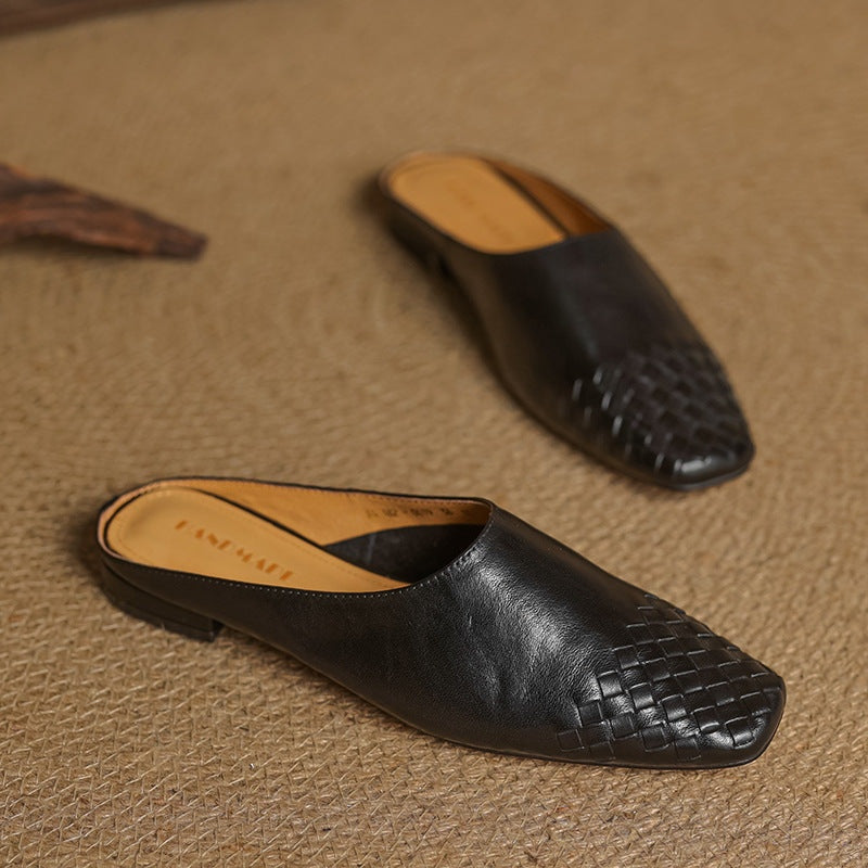 Louise | Mule en Cuir Tressé Femme Talon Carré