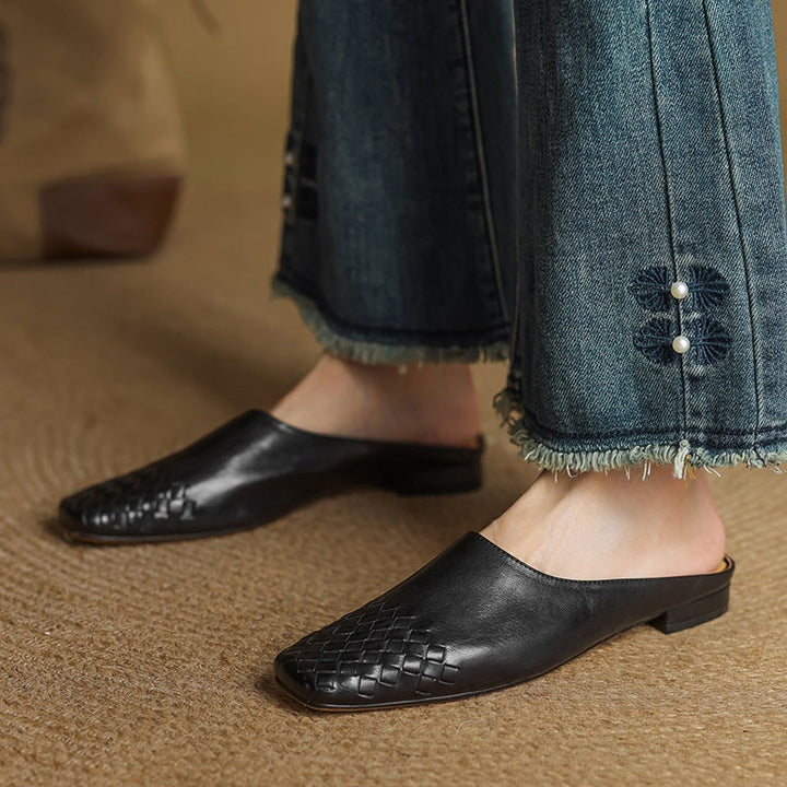 Louise | Mule en Cuir Tressé Femme Talon Carré