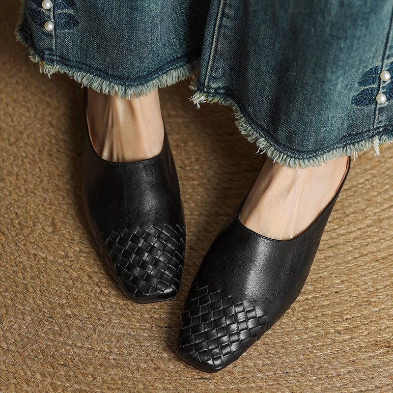 Louise | Mule en Cuir Tressé Femme Talon Carré