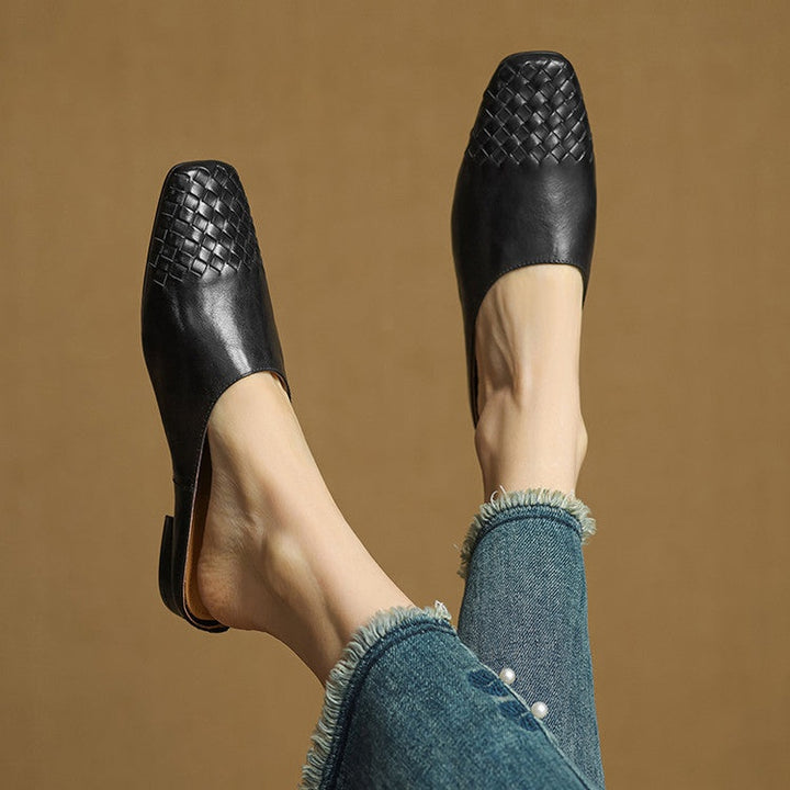 Louise | Mule en Cuir Tressé Femme Talon Carré