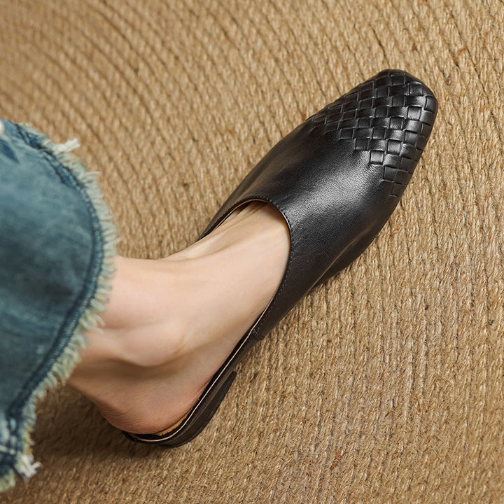 Louise | Mule en Cuir Tressé Femme Talon Carré