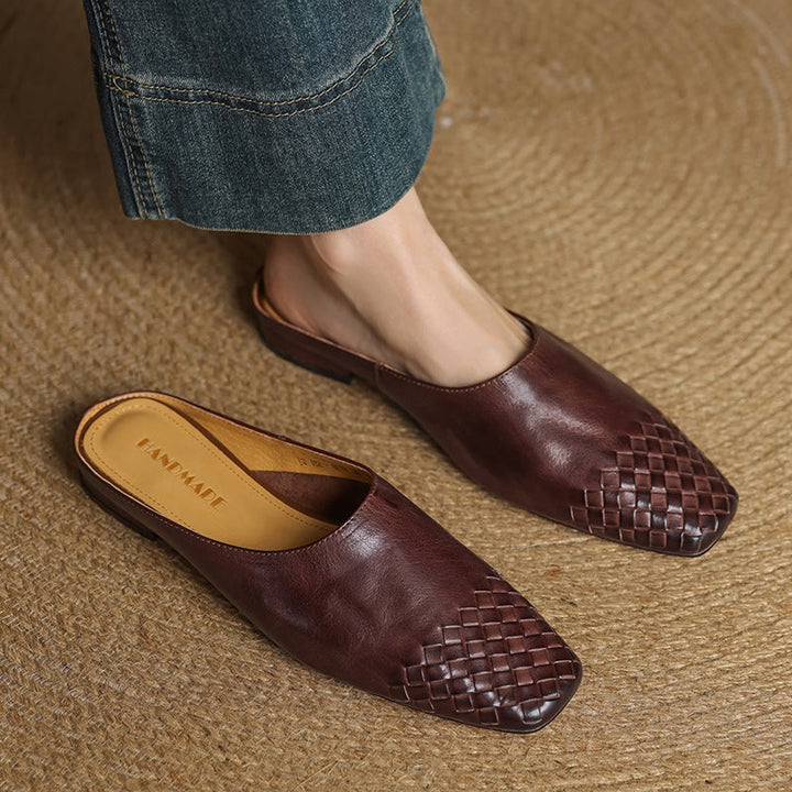 Louise | Mule en Cuir Tressé Femme Talon Carré
