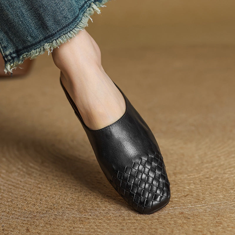 Louise | Mule en Cuir Tressé Femme Talon Carré