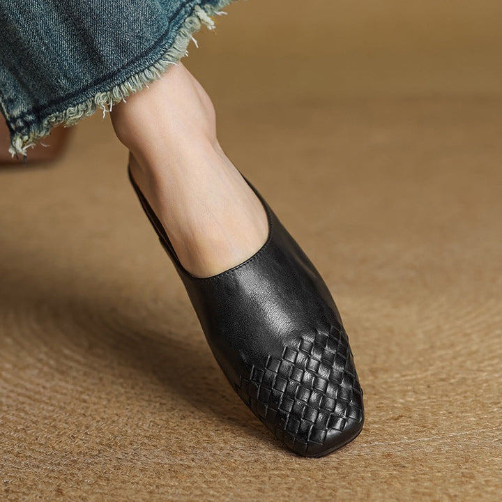 Louise | Mule en Cuir Tressé Femme Talon Carré
