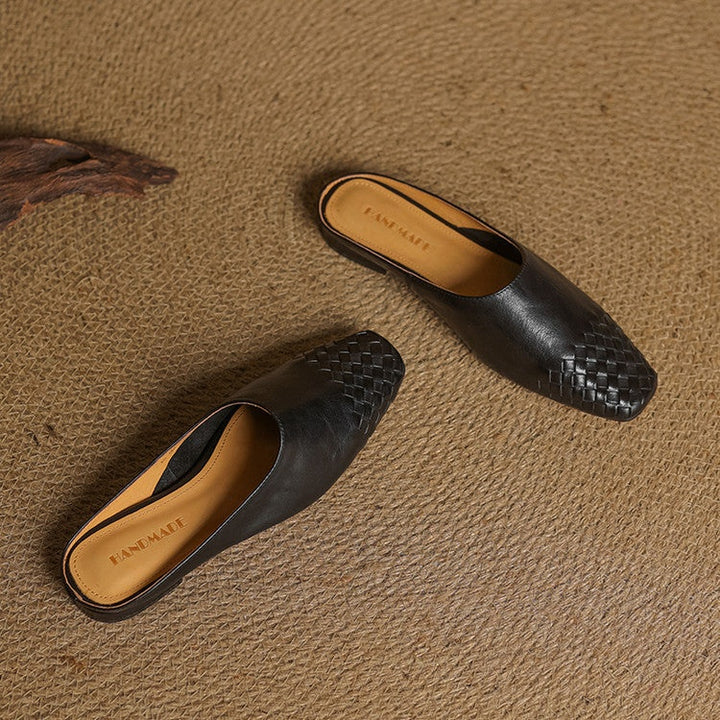 Louise | Mule en Cuir Tressé Femme Talon Carré
