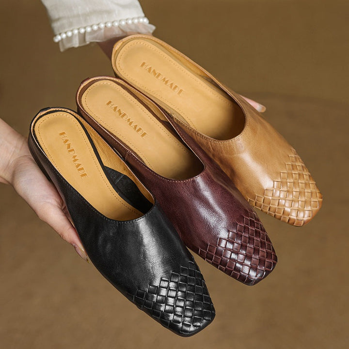 Louise | Mule en Cuir Tressé Femme Talon Carré