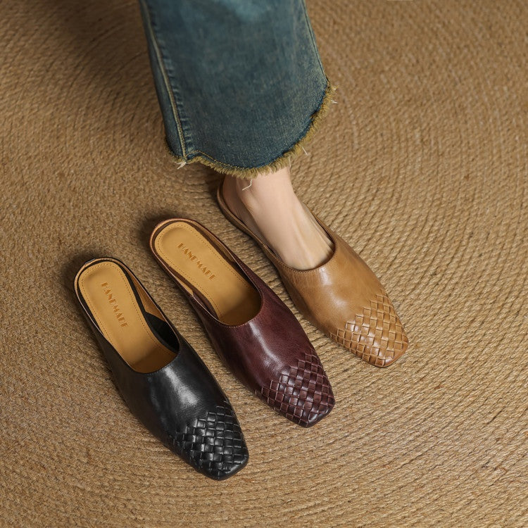 Louise | Mule en Cuir Tressé Femme Talon Carré