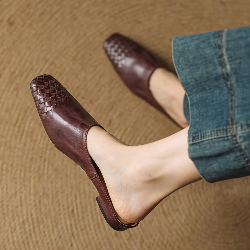 Louise | Mule en Cuir Tressé Femme Talon Carré