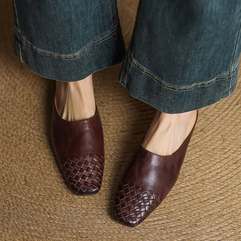 Louise | Mule en Cuir Tressé Femme Talon Carré