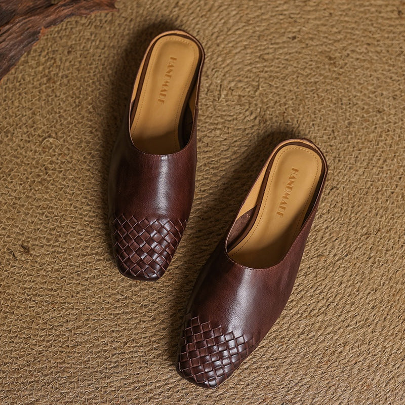 Louise | Mule en Cuir Tressé Femme Talon Carré