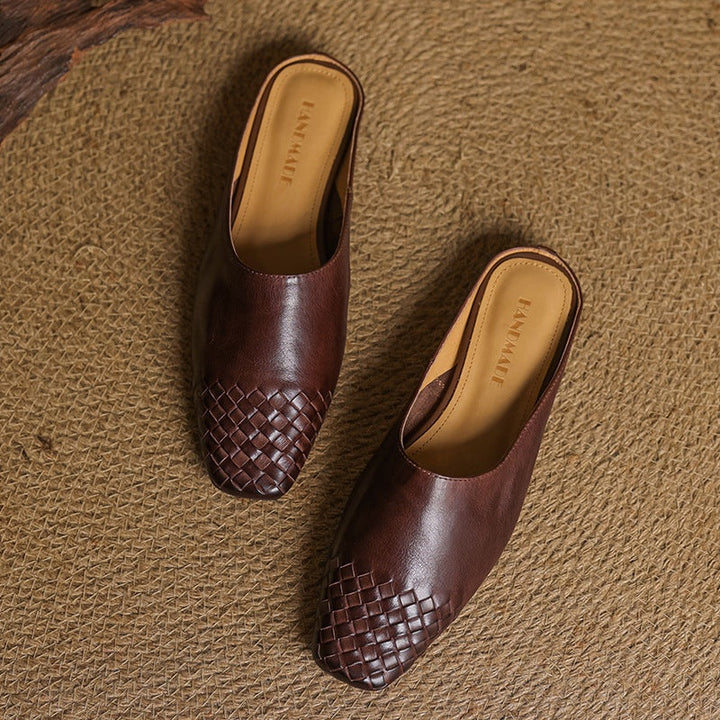Louise | Mule en Cuir Tressé Femme Talon Carré
