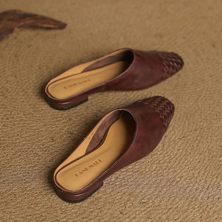 Louise | Mule en Cuir Tressé Femme Talon Carré