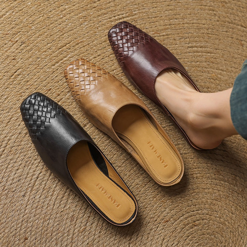 Louise | Mule en Cuir Tressé Femme Talon Carré