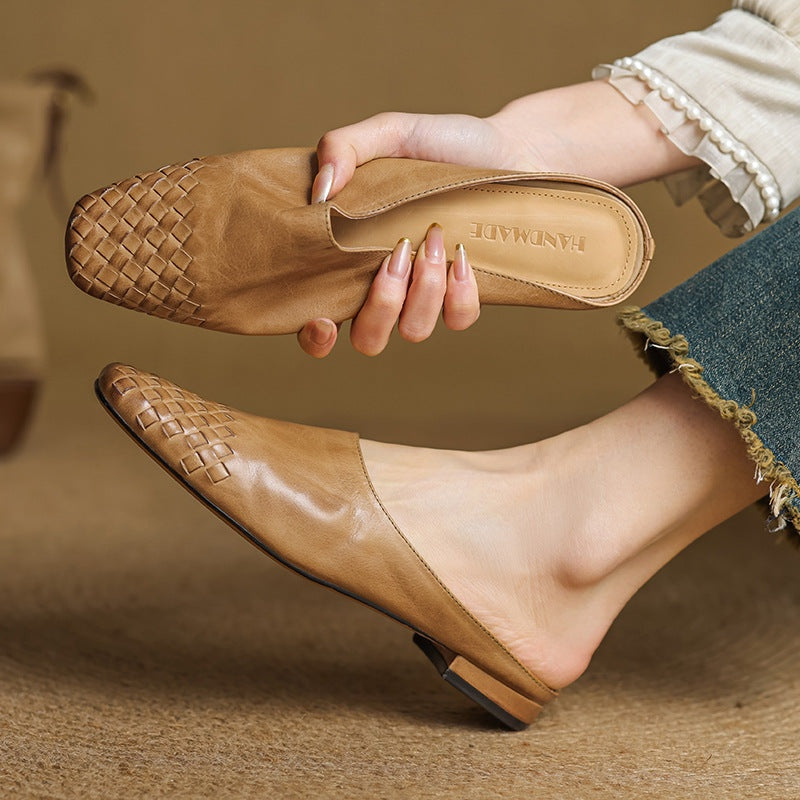 Louise | Mule en Cuir Tressé Femme Talon Carré