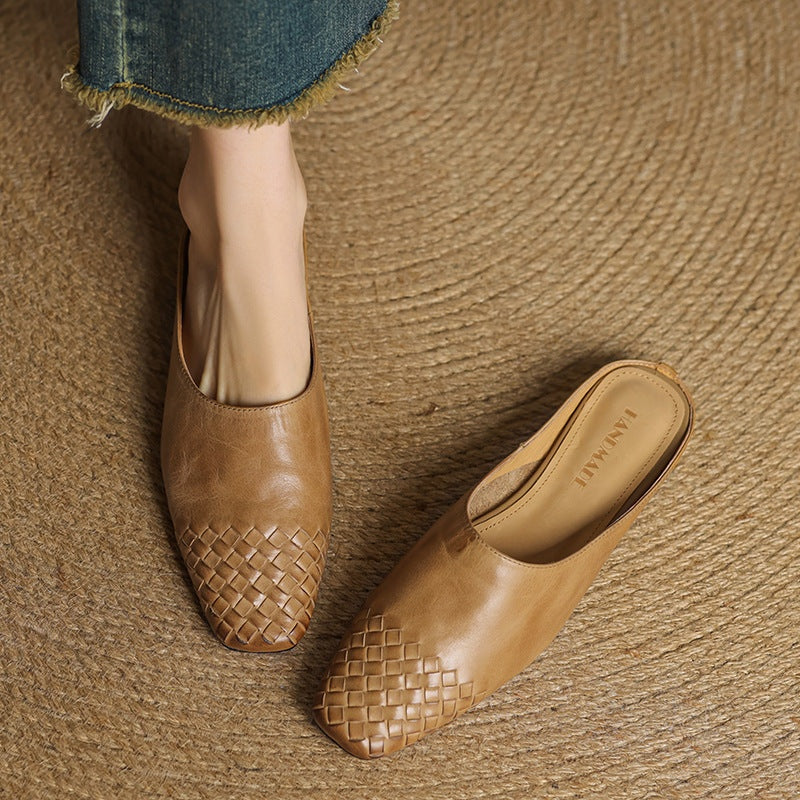 Louise | Mule en Cuir Tressé Femme Talon Carré