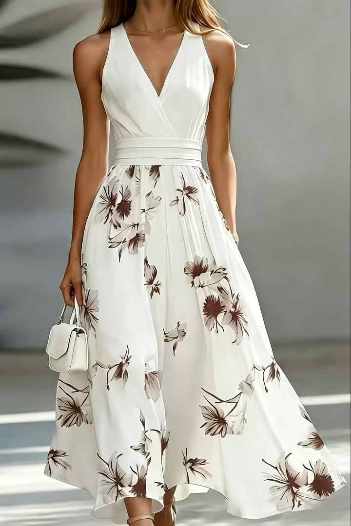 Louise | Robe de Soirée Longue Mariage Femme Décolleté en V Imprimé Floral