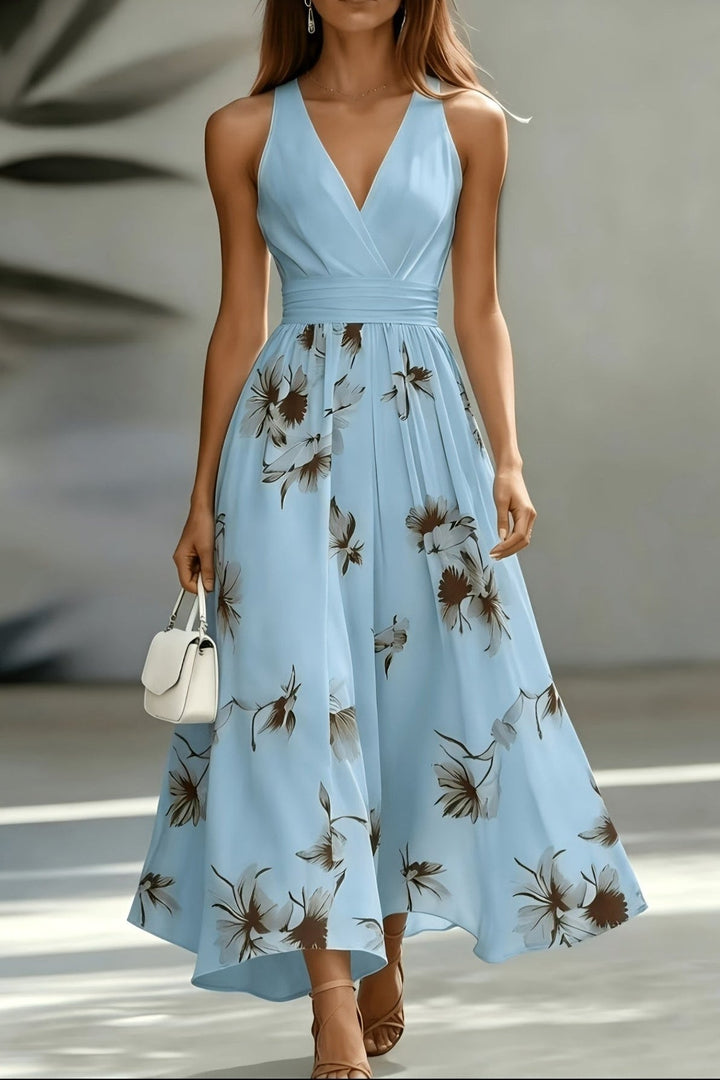 Louise | Robe de Soirée Longue Mariage Femme Décolleté en V Imprimé Floral