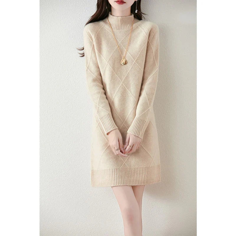Louise | Robe Pull Femme Hiver en Maille Col Roulé
