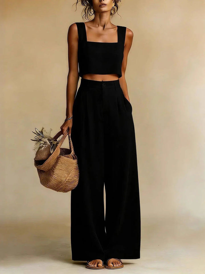 Lucie | Ensemble Pantalon Large Taille Haute Femme Crop Top