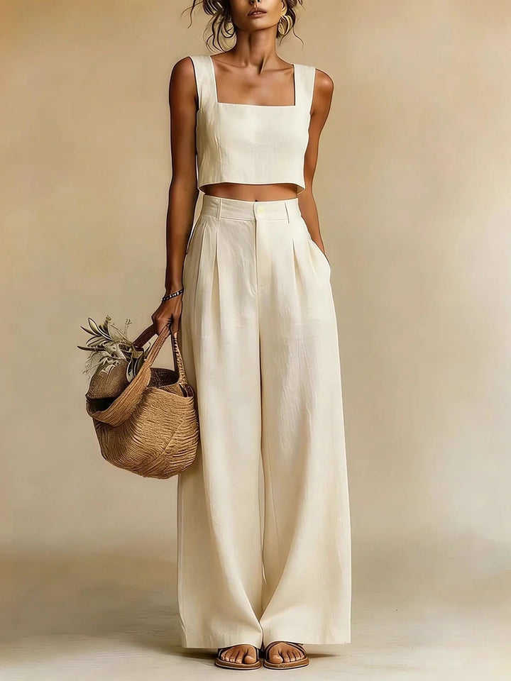 Lucie | Ensemble Pantalon Large Taille Haute Femme Crop Top